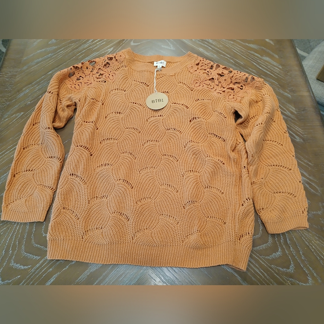 Bibi Women's Lace Shoulder Sweater In Orange